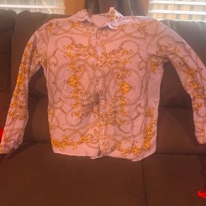 J. McLaughlin light blue button down shirt.
